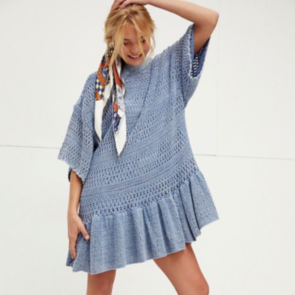 Free People Sistine Crochet Knit Mini Dress XS NWT
